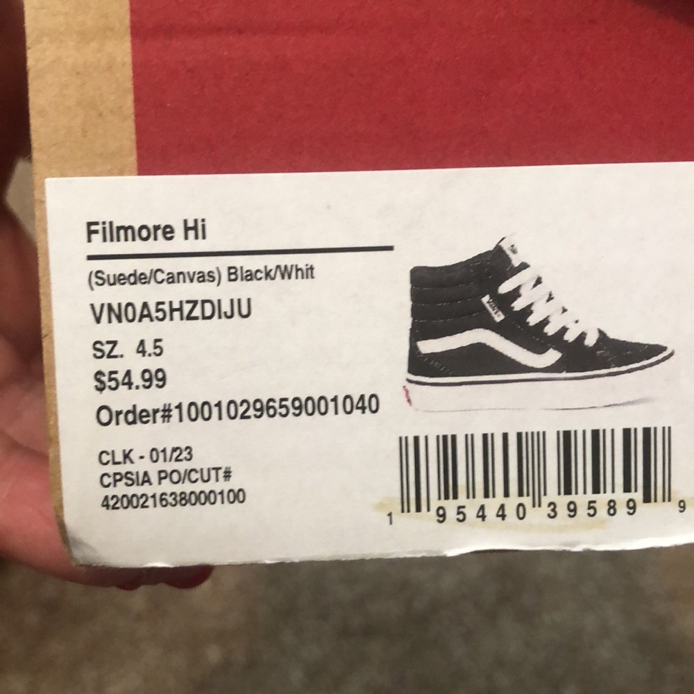 Vans Filmore Hi black/white high top sneakers youth kids Sz 4.5 New with box - Picture 7 of 7